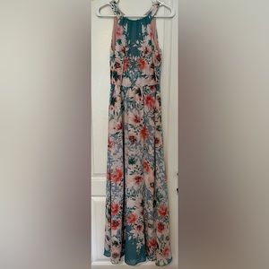 SL Fashions Floral Halter Maxi Dress, Sz 2